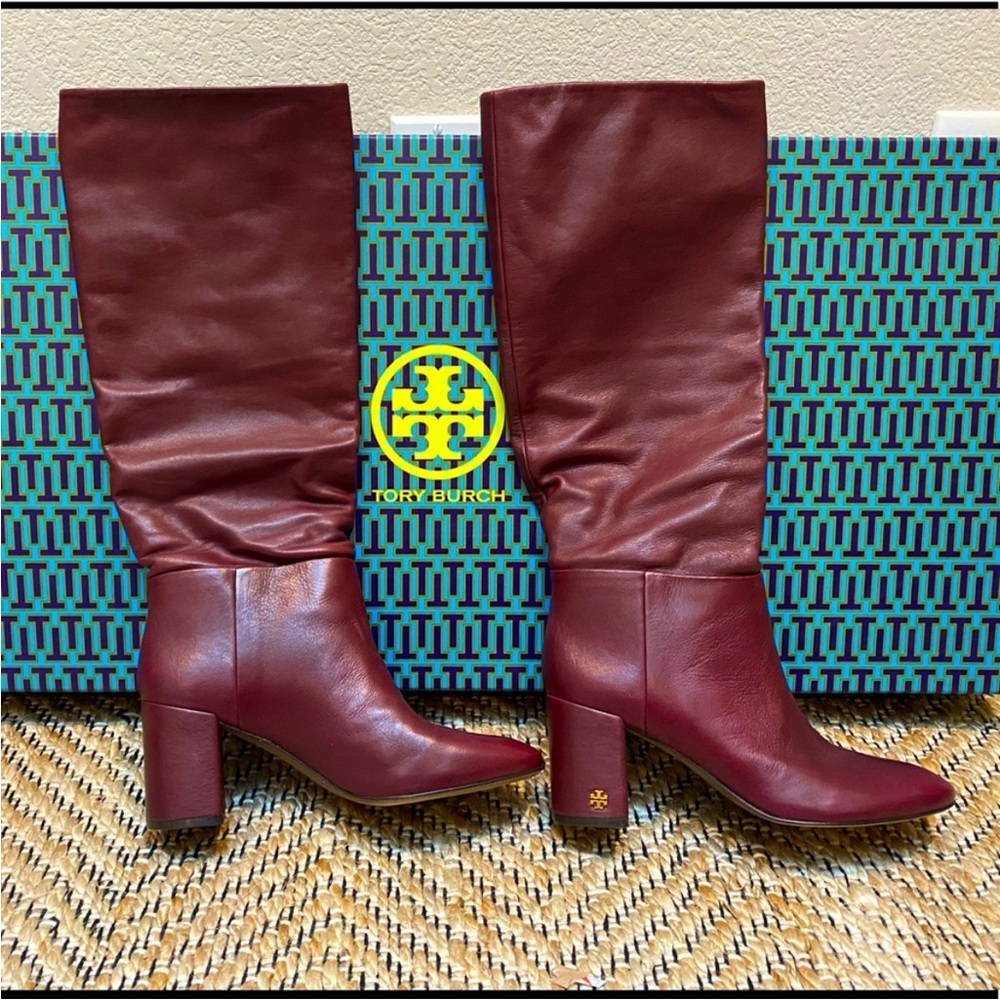 New Tory Burch burgundy knee boot 8